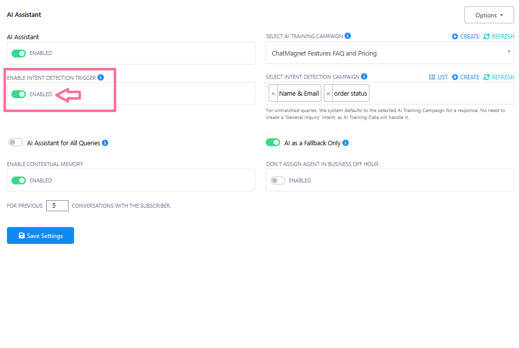 Enable Intent Detection