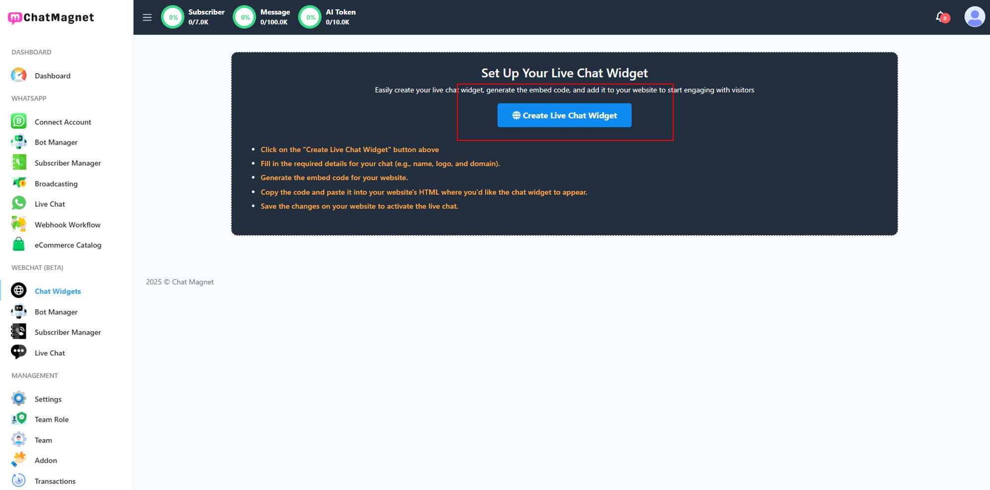 Create Live Chat Widget